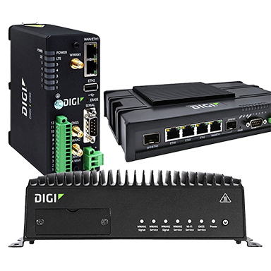 Overlapping isolated product images of 3 cellular routers and gateways.