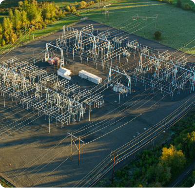 Aerial view of electrical substation