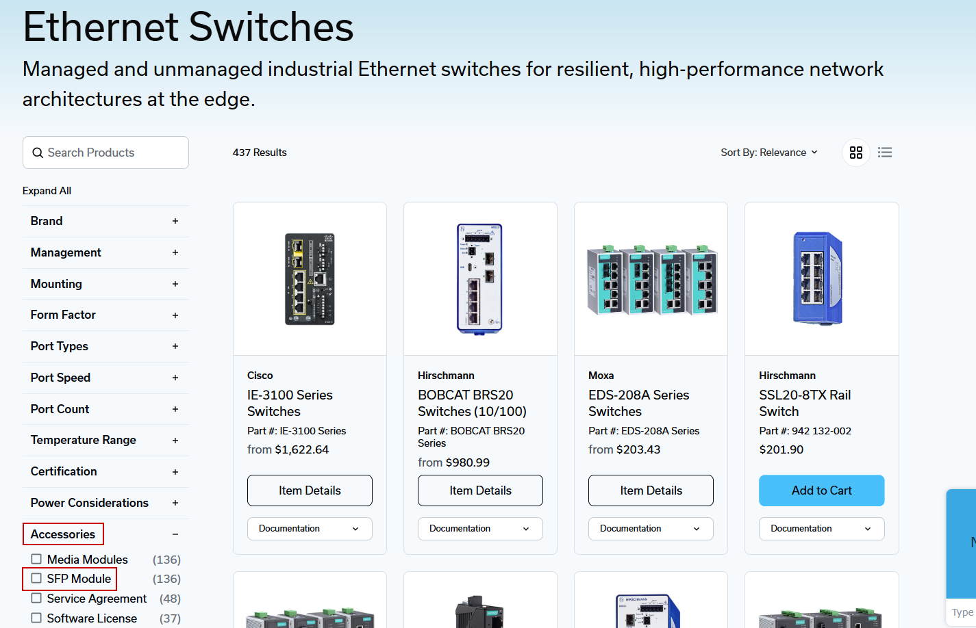 Accessories facet selection of SFP modules Accessories facet selection of SFP modules